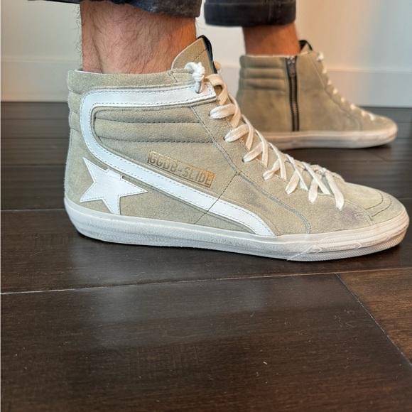 Golden Goose Mens Slide in military green suede with star and white flash - Picture 4 of 10